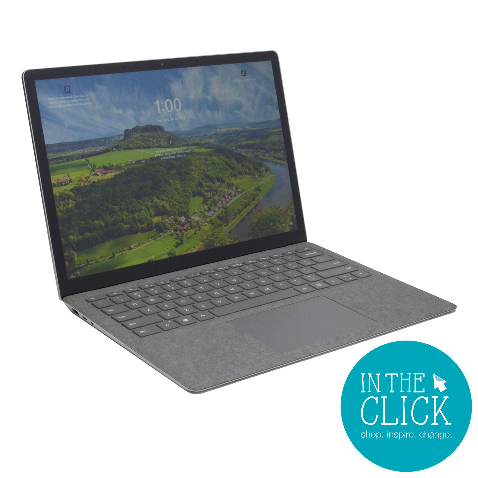 Microsoft surface laptop open with screen on